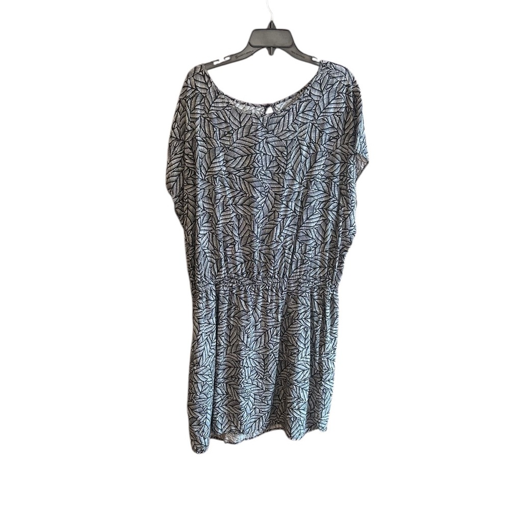 Gap black cream tropical leaf print cotton pockets elastic waist dress Sz XXL